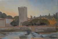 Tower on the Arno in Florence, 8 X 12, oil on panel (2003) Private Collection